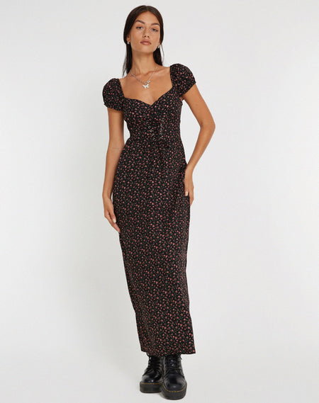 Camelia Maxi Dress in Rose Cluster Velvet