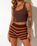 Image of Gramma Short in Crochet Knit Stripe Brown Chocolate