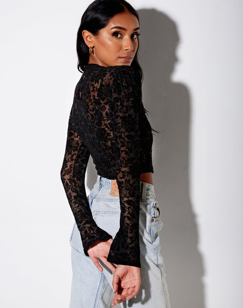 Gracy Crop Top in Brocade Rose Flock Black