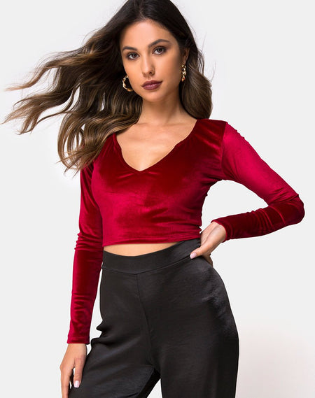 Kayak Wrap Top in Romantic Red Rose Flock