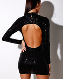 Guedra Mini Dress in Drape Sequin Black