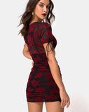 Guenetta Dress in Romantic Red Rose Flock