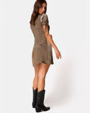 Guenette Dress in Satin Khaki