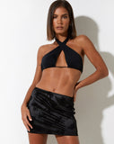 image of Guida Mini Skirt in Black Rose Flock