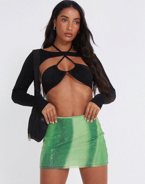 image of Guida Mini Skirt in Sequin Solarized Green