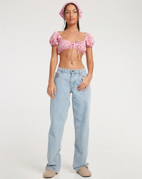 image of Haenji Crop Top in Apple Check Blush Red