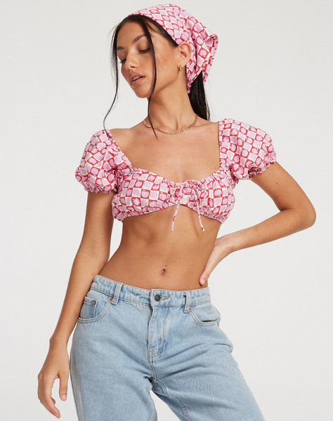 image of Haenji Crop Top in Apple Check Blush Red