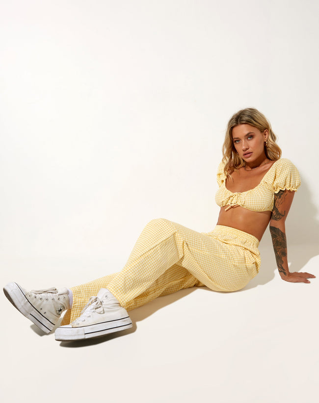 Image of Yara Trouser in Lemon Gingham Yellow