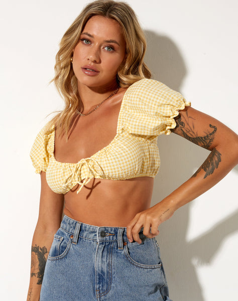 Image of Haenji Crop Top in Lemon Gingham Yellow