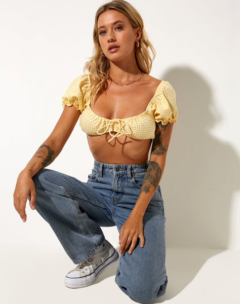 Image of Haenji Crop Top in Lemon Gingham Yellow