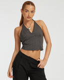 image of Hajra Halter Top in Grey Stripe