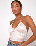 Image of Haltri Crop Top in Satin Ivory