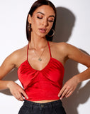 Haltri Crop Top in Satin Red