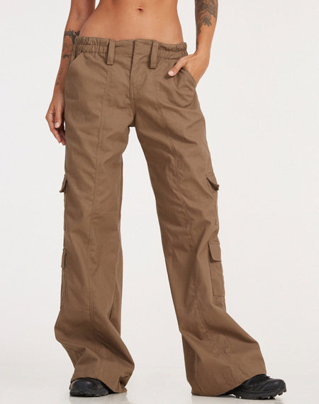 Geona Wide Leg Cargo Trouser in Brown