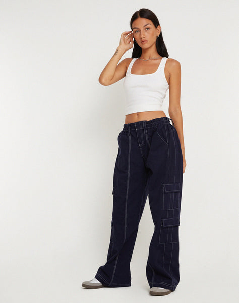 image of Hansa Trouser in Navy with Top White Stitch