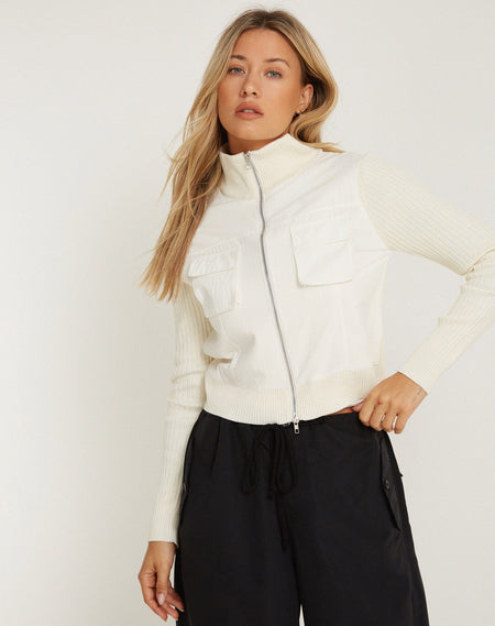 Kazayo Long Sleeve Knit Top in Natural