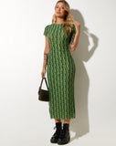 image of Happyella Midi Dress in Wavy Daisy Green