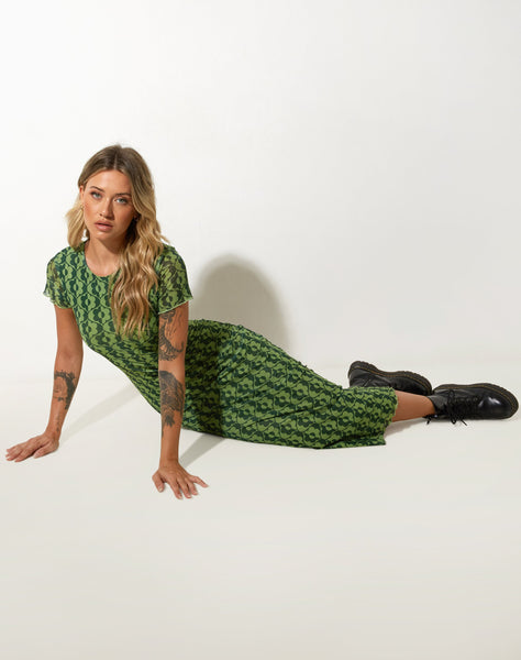 image of Happyella Midi Dress in Wavy Daisy Green