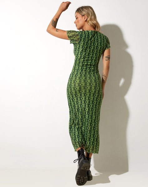 image of Happyella Midi Dress in Wavy Daisy Green