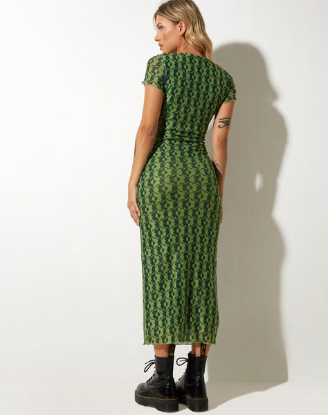 image of Happyella Midi Dress in Wavy Daisy Green