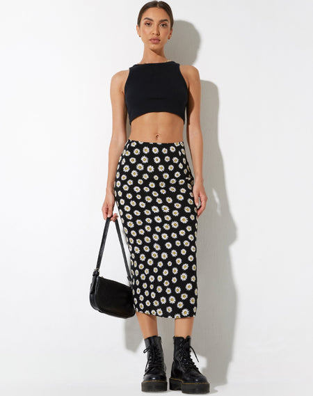 Rindu Midi Skirt in Satin Rose Black