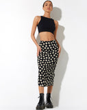 image of Harriet Midi Skirt in Grunge Daisy Black