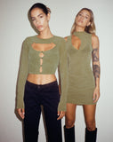 IMAGE OF Techin Crop Top in Mixed Animal Flock Olive