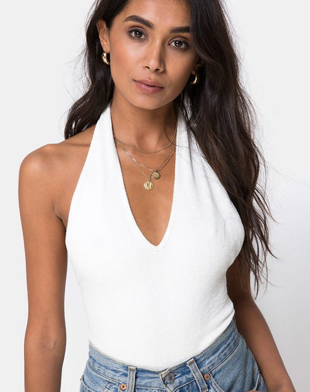 Dyla Crop Top in Blue Denim Hot Fix