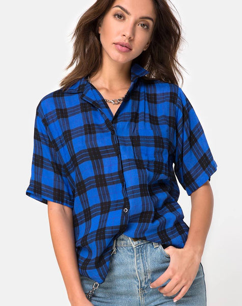 Hawaiian Oversized Shirt in Tartan Blue