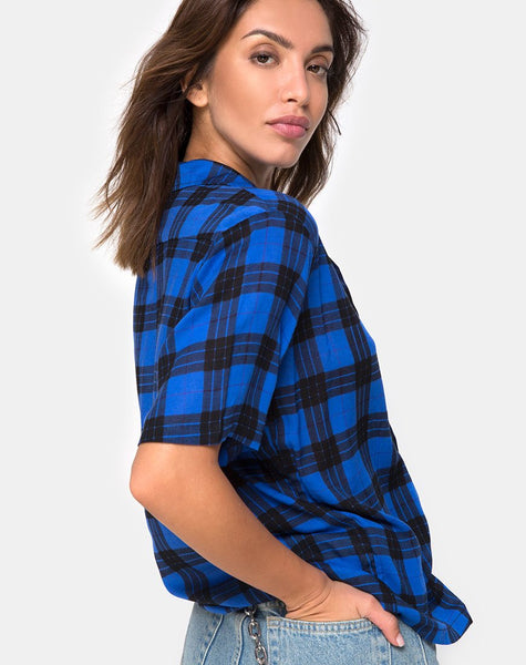 Hawaiian Oversized Shirt in Tartan Blue