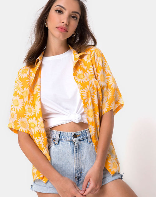 Hawaiian Shirt in Sunkissed Yellow Floral