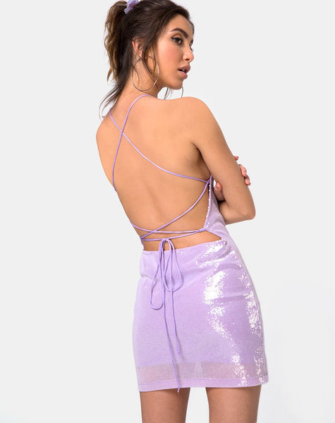 Hedi Dress in Matte Mini Sequin Lilac