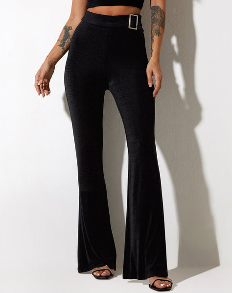 Hermima Trouser in Crepe Black Hotfix Diamante