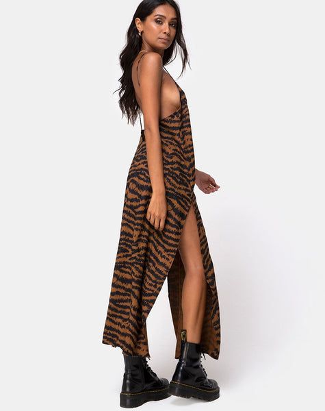 Hime Maxi Dress in Animal Drip Brown