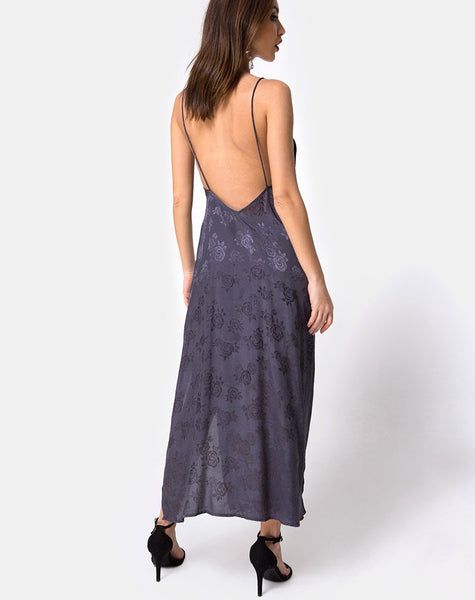 Hime Maxi Dress in Satin Grey Rose