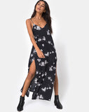 Hime Maxi Dress in Mono Flower Black