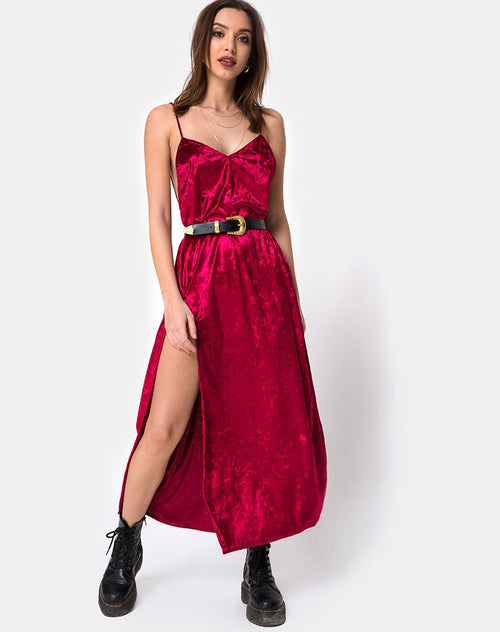 Hime Maxi Dress in Burgundy Velvet