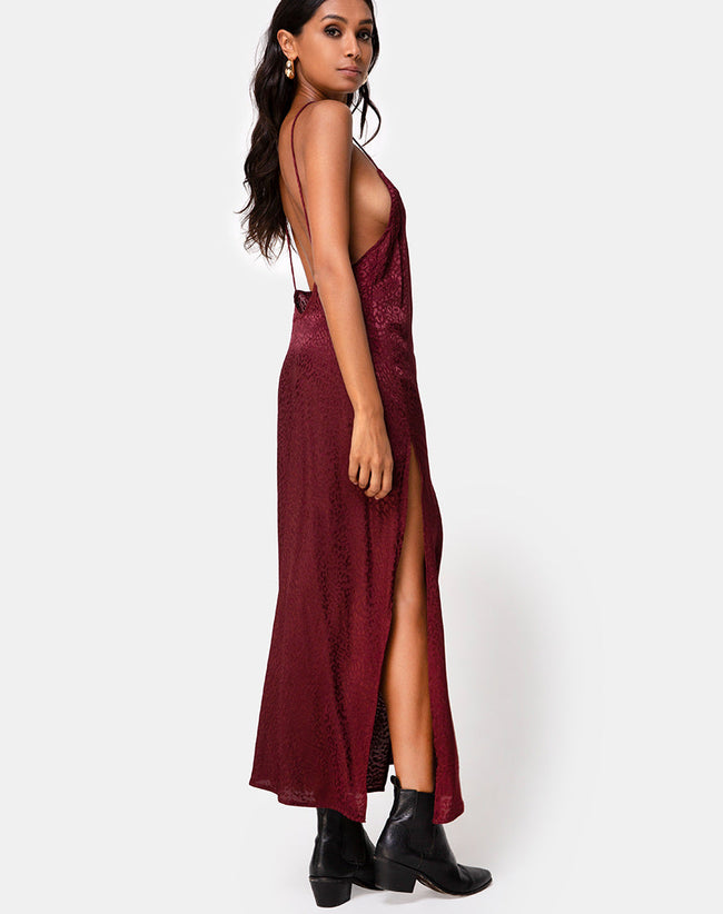 Image of Hime Dress in Satin Cheetah Burgundy