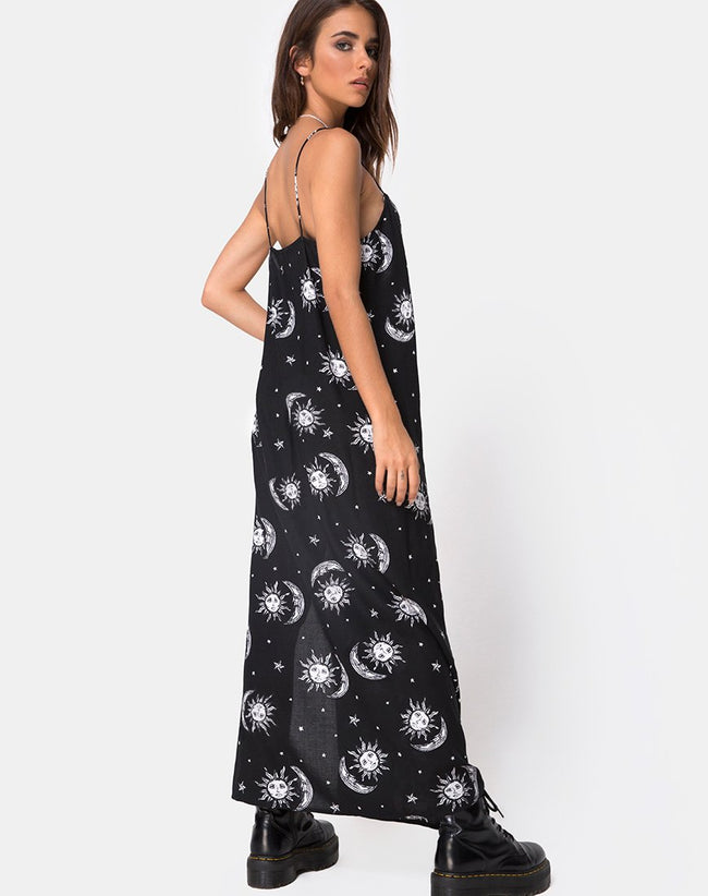 Batis Maxi Dress in Sun Moon Stars BW