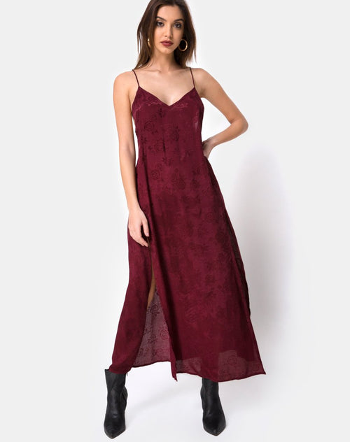 Hime Maxi Dress in Satin Burgundy Rose