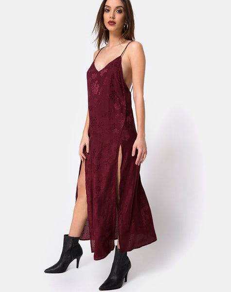 Hime Maxi Dress in Satin Burgundy Rose