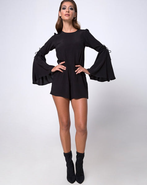 Holila Flute Sleeve Playsuit in Black