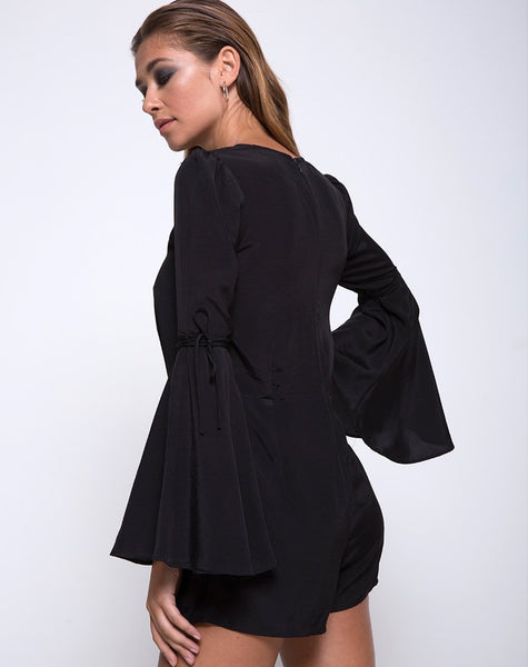 Holila Flute Sleeve Playsuit in Black