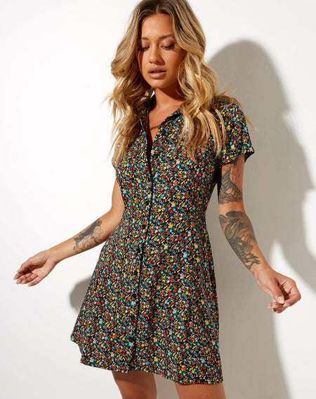 Holma Mini Dress in Dark Wild Flower Cantaloupe