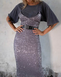 Humia Dress in Drape Net Sequin Silver