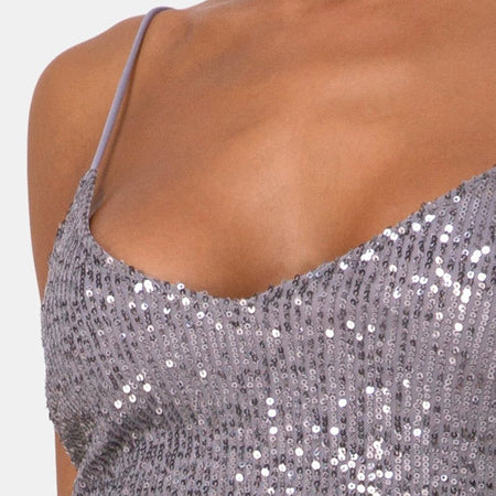 Humia Dress in Drape Net Sequin Silver