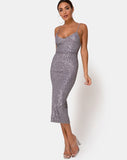 Humia Dress in Drape Net Sequin Silver