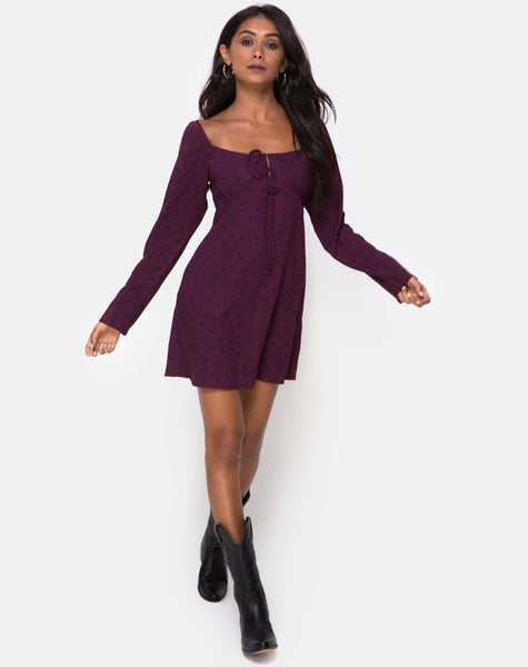 Ilova Dress in Skater Polka Wine