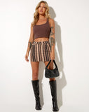 Micro Broomy Mini Skirt in Mix Stripe Brown