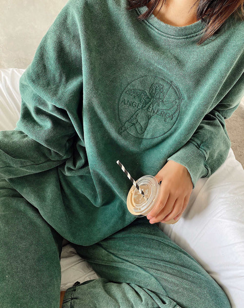 Image of Glo Sweatshirt in Washed Green Angel Energy Cherub Embro